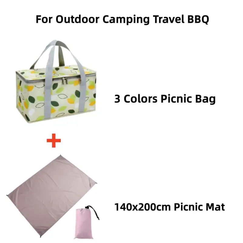 Outdoor Large Picnic Bag With 140x200cm Pocket Mat Picnic Basket For Camping Travel Tote Bag Insulated Cooler Bag