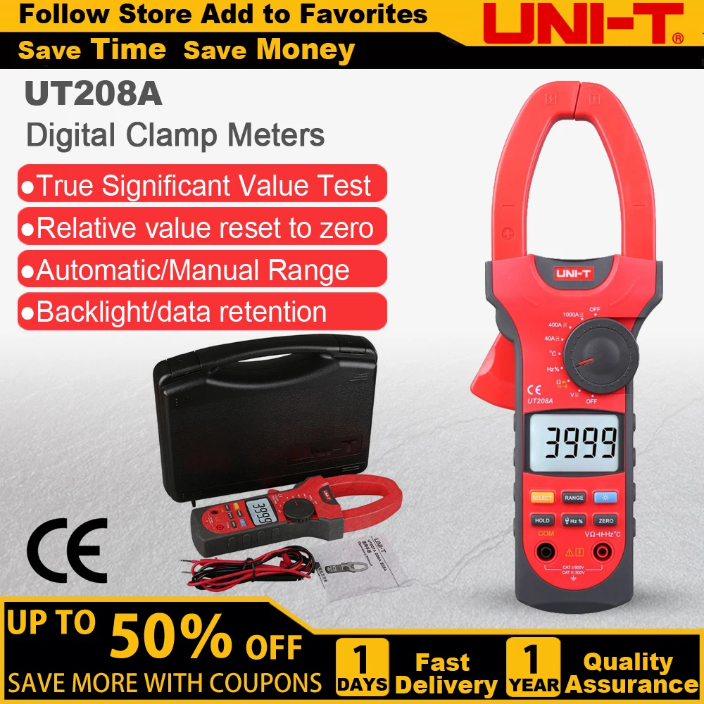 UNI-T UT208A 1000A Digital Clamp Meters Capacitance Frequency Measure Multimeter Auto Capactance Temperature Test