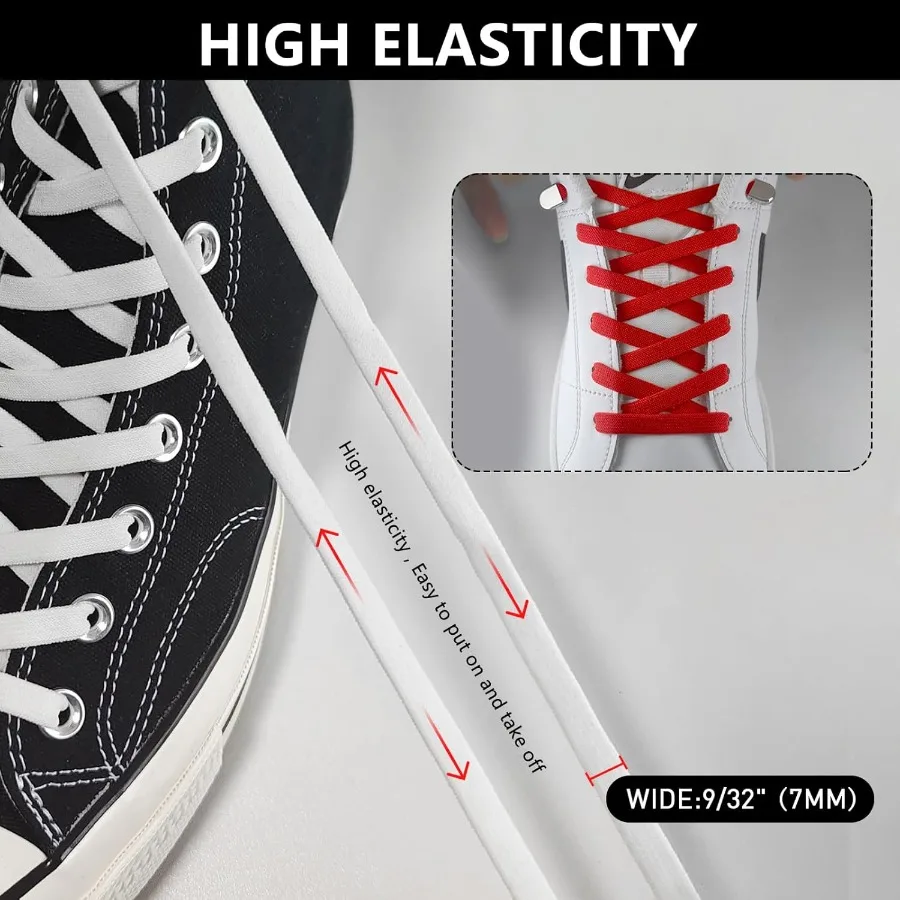 أربطة أحذية مرنة بدون ربطة عنق للبالغين أحذية رياضية 7 مم أوتار بديلة مسطحة قابلة للتمدد بدون ربط #4