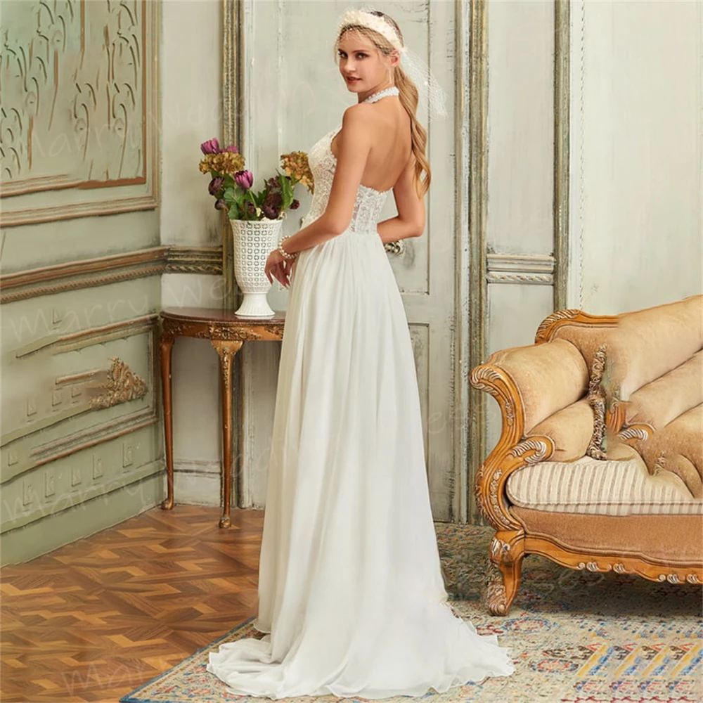 Abiti da sposa da donna moderni A Line semplici Appliques abiti da sposa in pizzo nuovi popolari abiti senza maniche con scollo all'americana Novias Boda