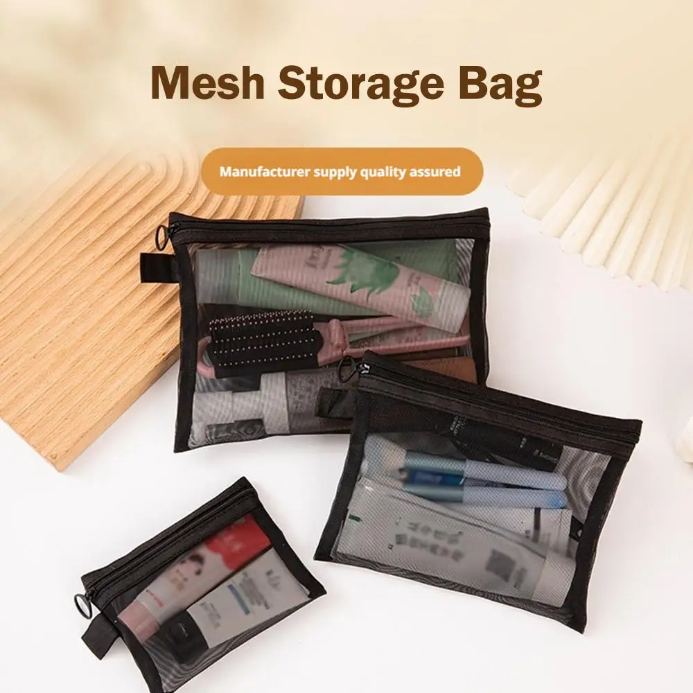 Borsa per cosmetici trasparente in rete portatile Custodia per trucco Articoli da toeletta da viaggio Crea organizer con cerniera Custodia da donna Lavaggio bellezza T9A4