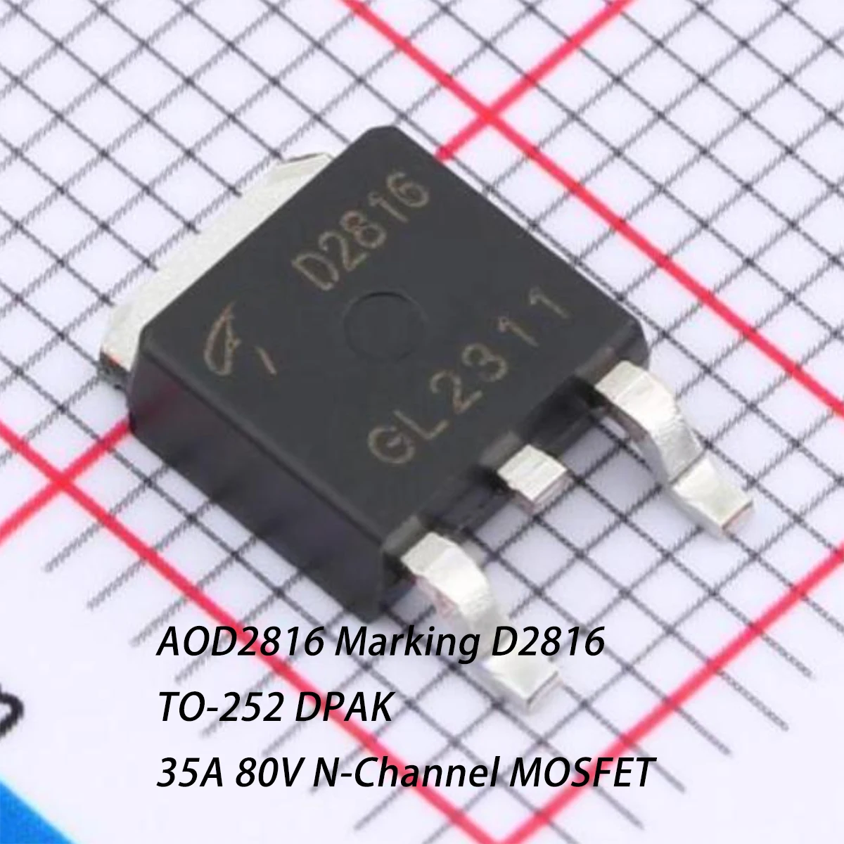 10PCS AOD2816 Marking D2816 TO-252 DPAK NEW Original Field Effect Tube 2.5W 53.5W 80V 8.5A 35A 1N-channel 15mΩ@10V MOSFETs D2816