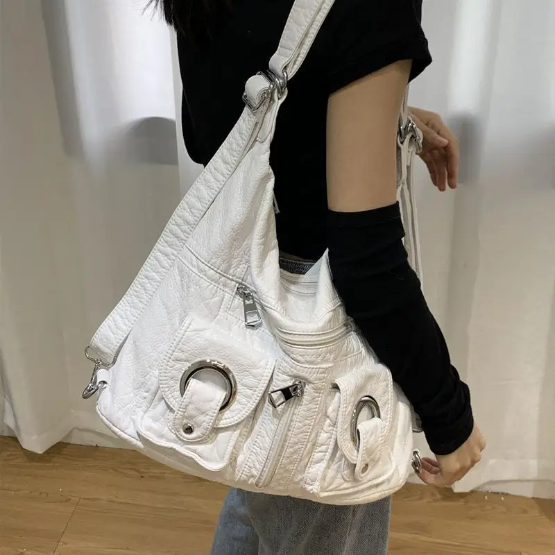 New Fashion PU Leather Shoulder Bag Women White Knapsack Womens Purse Tote Bag