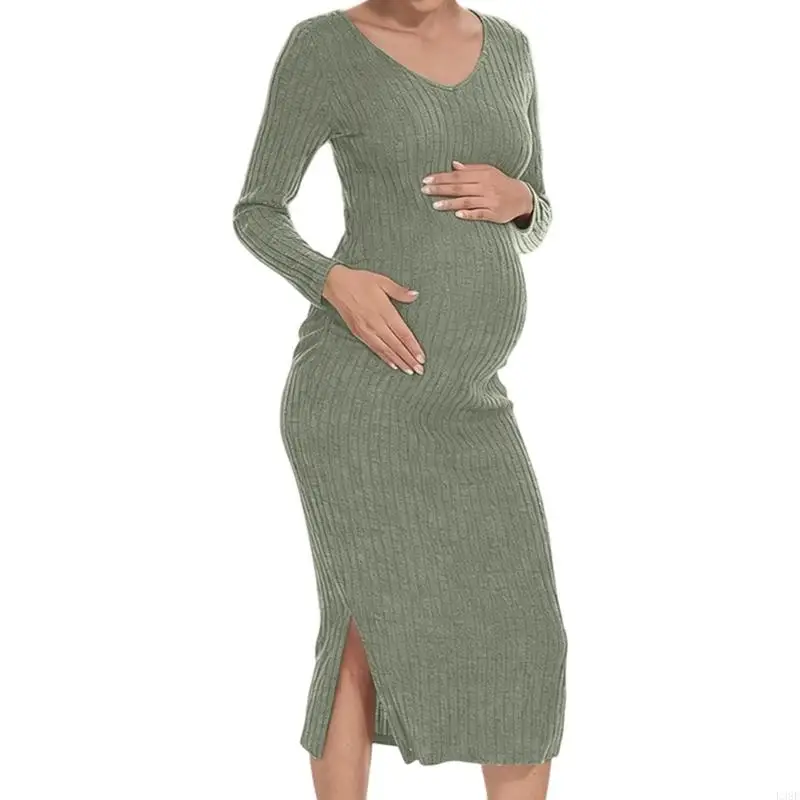 l38e-abito-premaman-con-scollo-a-v-componenti-in-maglia-disegni-a-coste-vestibilita-sottile-manica-lunga-caldo-supporto-per