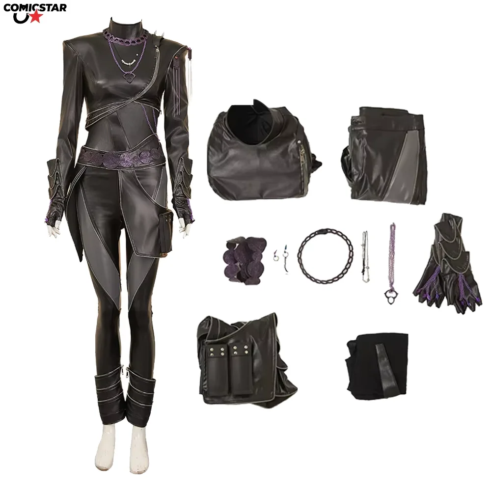 

Kpop Devil Hunters Huntrix Girl Rumi Cosplay Black Leather Style Costume Purple Wig Rumi's Sword For Cosplay Events Halloween