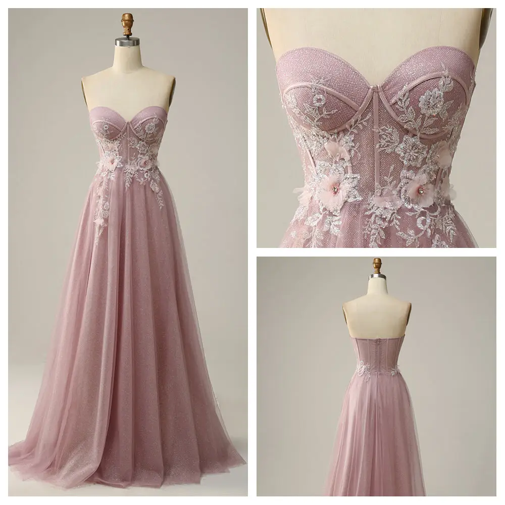 

Индивидуальные вечерние платья трапециевидной формы без бретелек с драпировкой из тюля и открытой спиной, длинное платье для выпускного вечера с блестками и бисером, кружевные аппликации, платье на день рождения