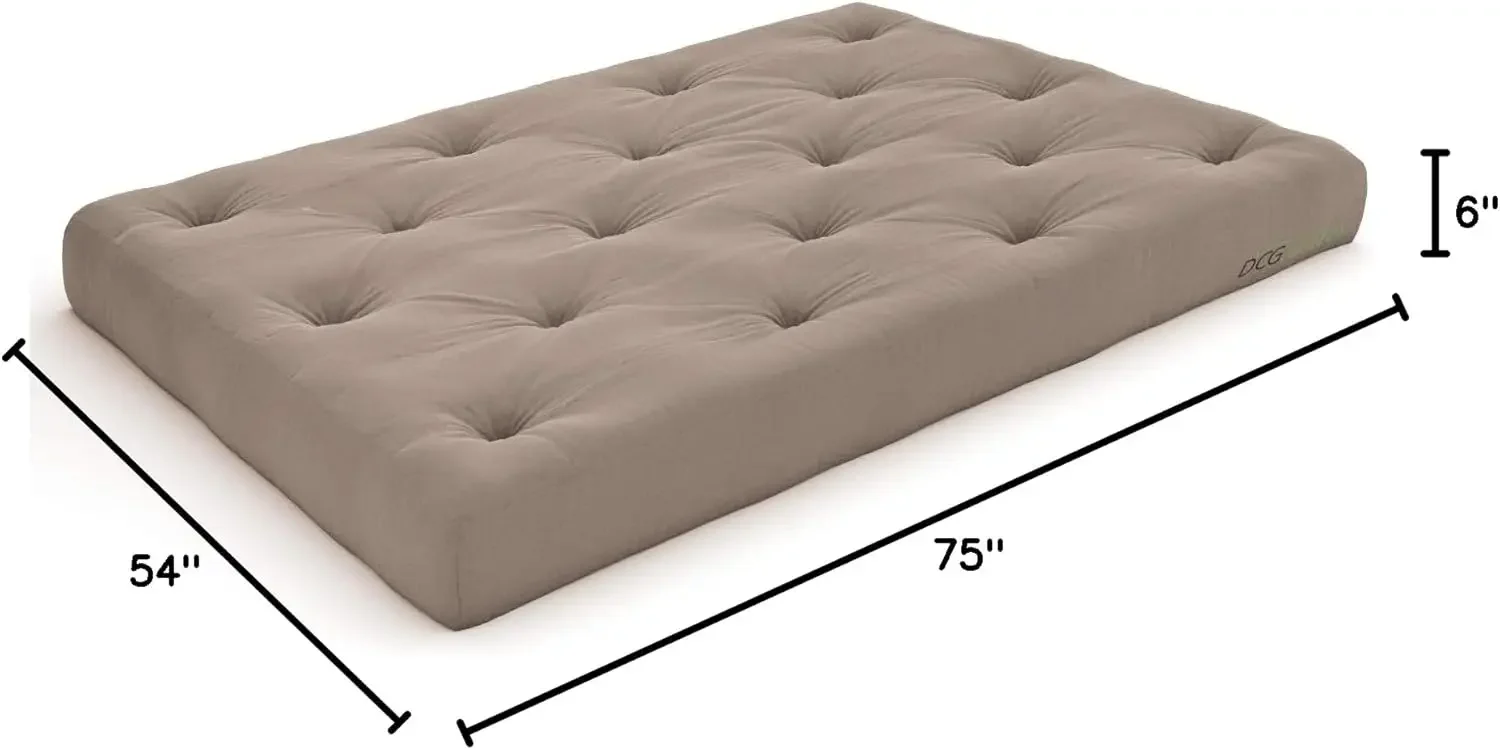 6-Inch Comfort Full Futon Mattress, Microfiber Khaki - Made in USA