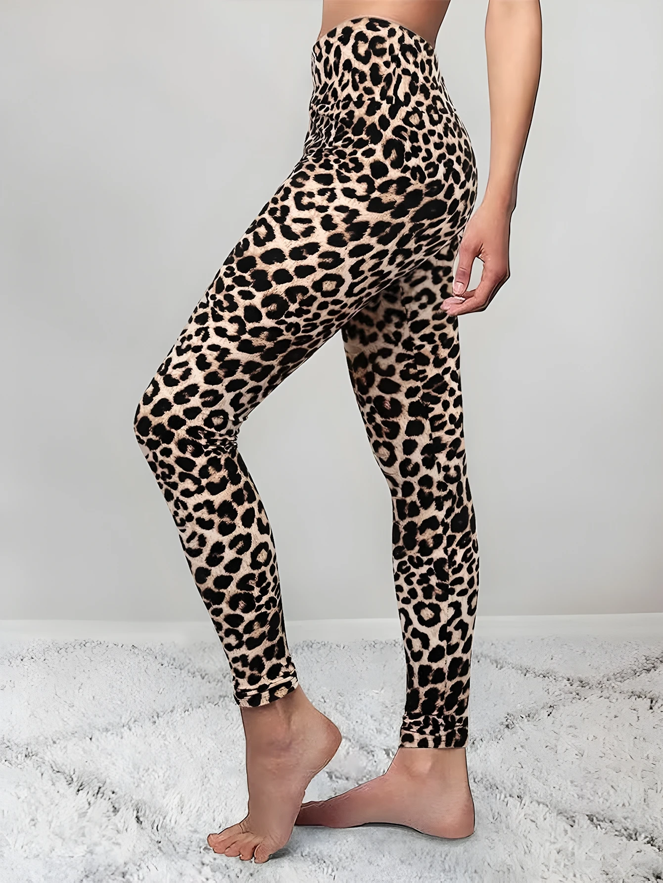 Printed leopard print leggings for women high-waisted yoga fitness elastic quick-drying tight running nine-point pants