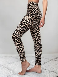 Printed leopard print leggings for women high-waisted yoga fitness elastic quick-drying tight running nine-point pants