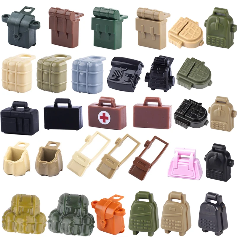 MOC Bricks WW2 Military Weapon Backpack Building Blocks Soldier Bag Figures City Friends Accessories Bricks Toys For Children