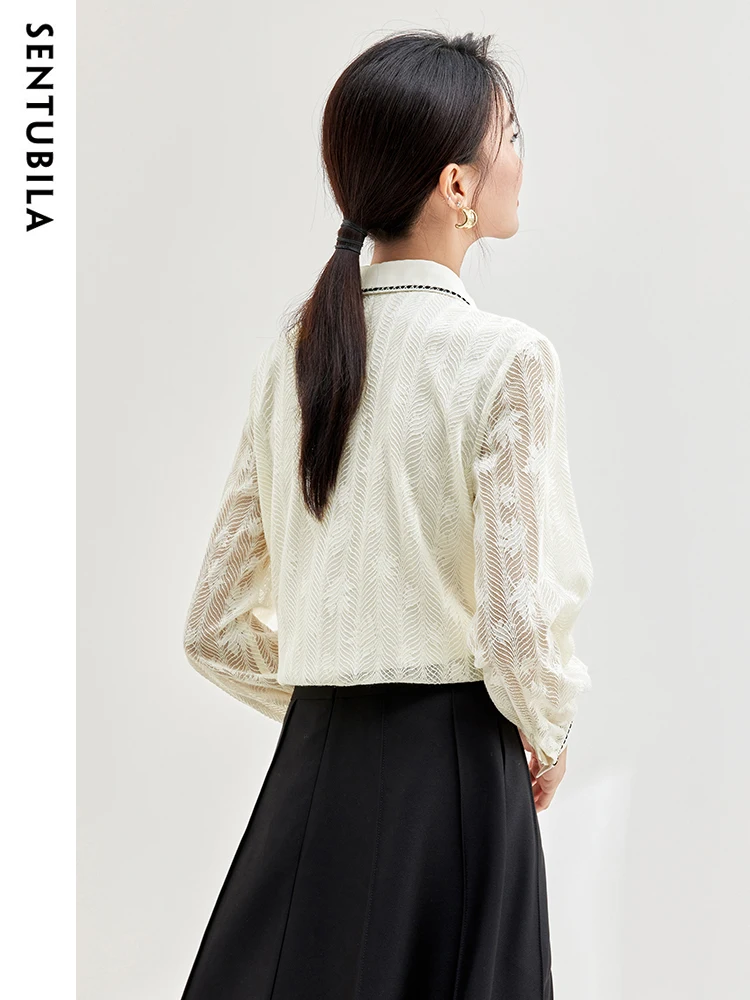 SENTUBILA Lace Shirt Women Elegant Long Sleeve Tops Woman Spring Autumn Contrast Jacquard Button Up Shirts & Blouses 133S50934