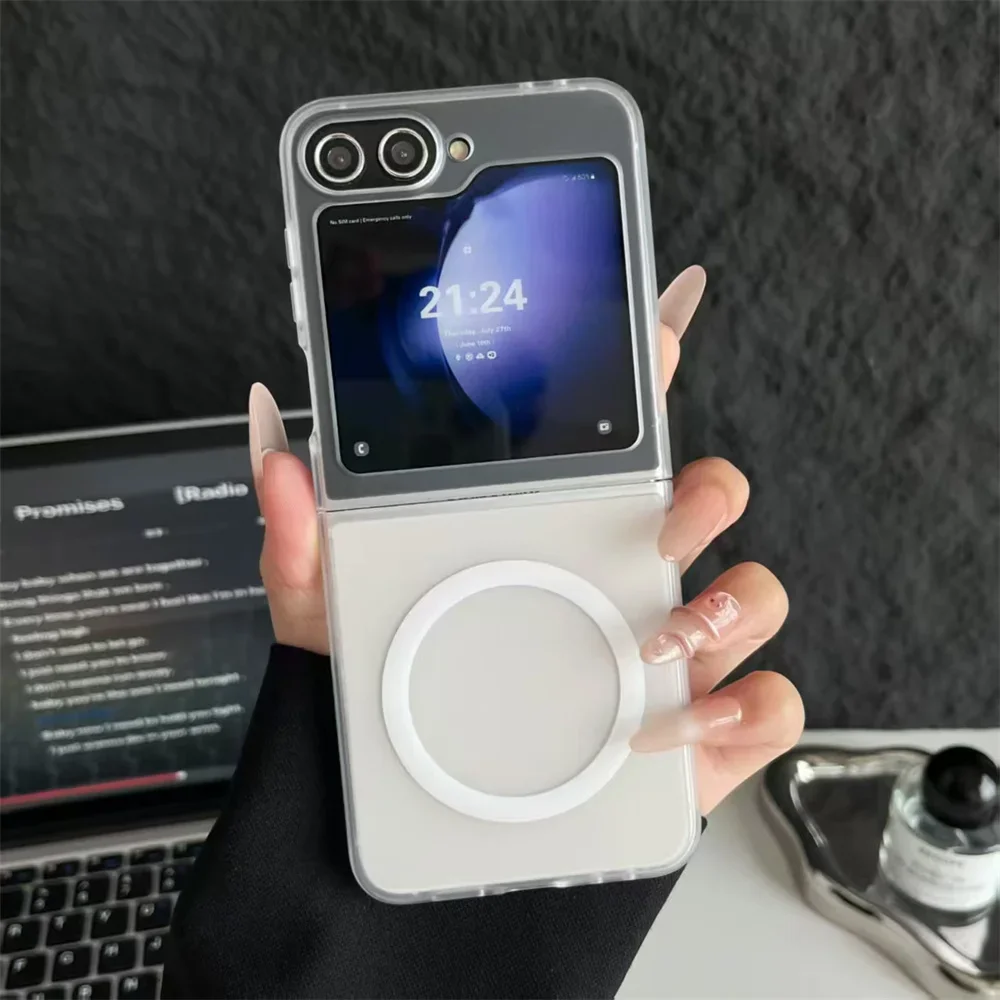HOCE Luxury Clear Magnetic For Magsafe Case For Samsung Galaxy Z Flip 7 6 5 4 3 5G flip7 flip6 Ultra Thin Matte Hard PC Cover