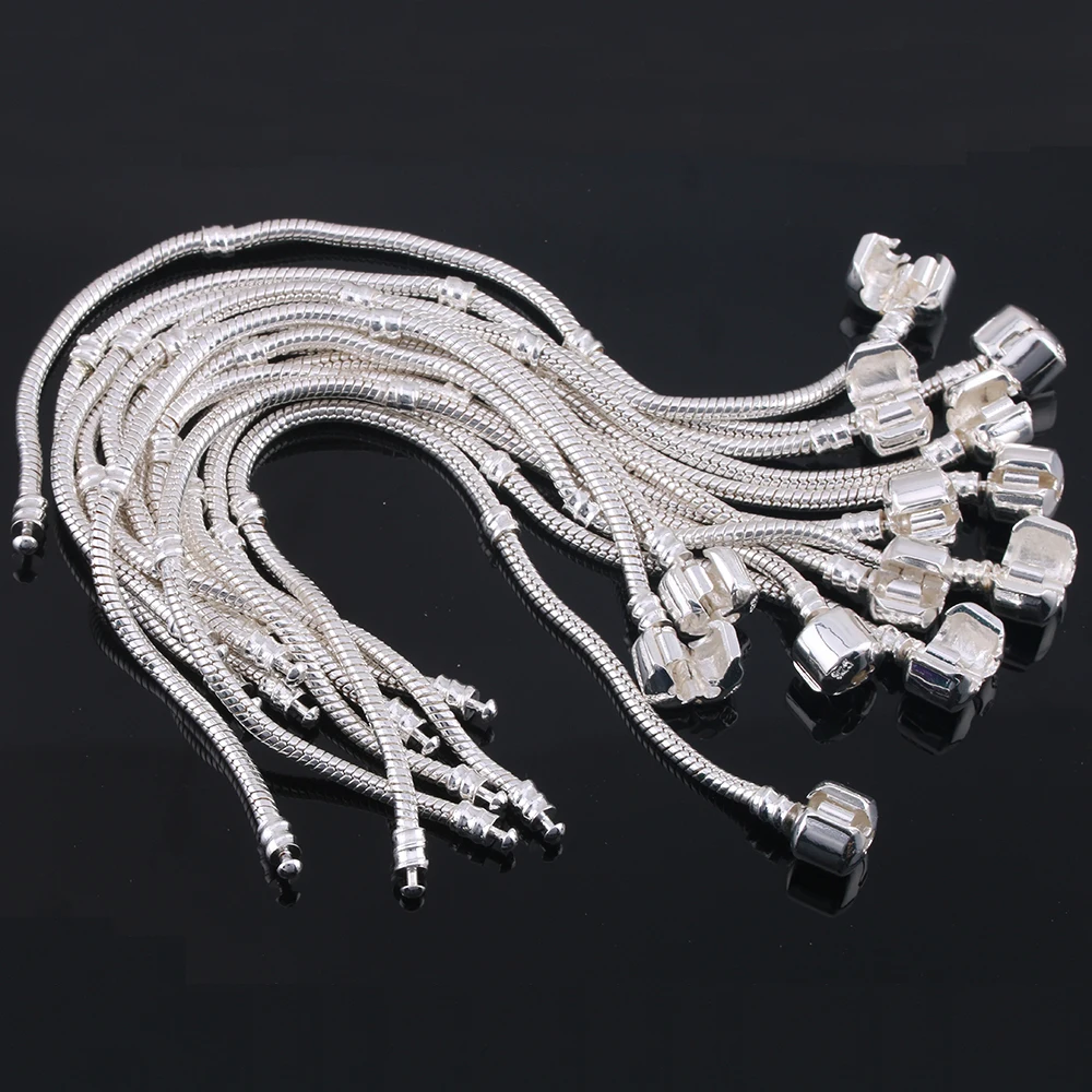 TOGORY 5pcs/lot Snake Chain Safety Clasp European Brand Bracelet Fit DIY Charm Bracelets & Bangles Jewelry For Women&Men Gift