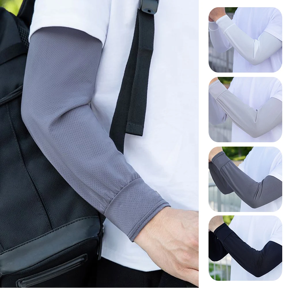 Plus Size Ice Silk Sleeve Men\'s Arm Sleeves Arm Covers Sunscreen Sun Protection Cuffs Cycling Arm Case Breathable Solid Non-slip