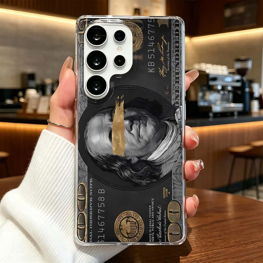 Luxurious US Dollar Pattern Cover For Samsung Galaxy S26 S25 S24 S23 S22 S21 Ultra FE Plus Transparent Magnetic Phone Case