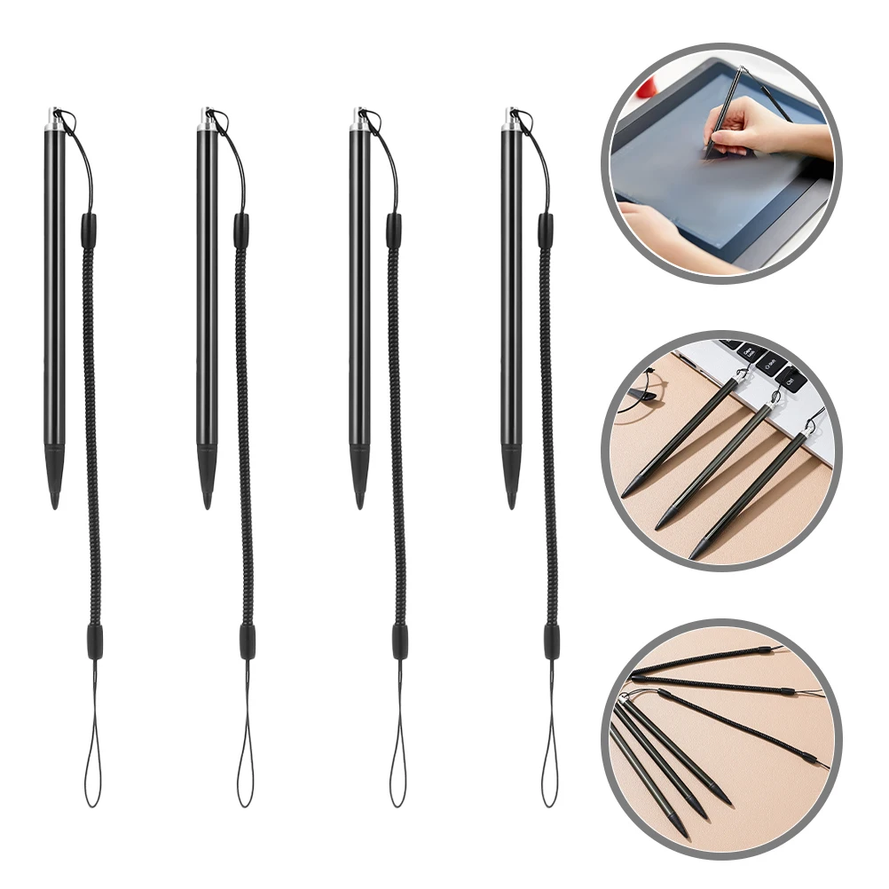 

4pcs Black Resistive Touch Screen Stylus Pen Fine Point For Pos Machines Industrial Control Devices Smooth Writing No Scratch