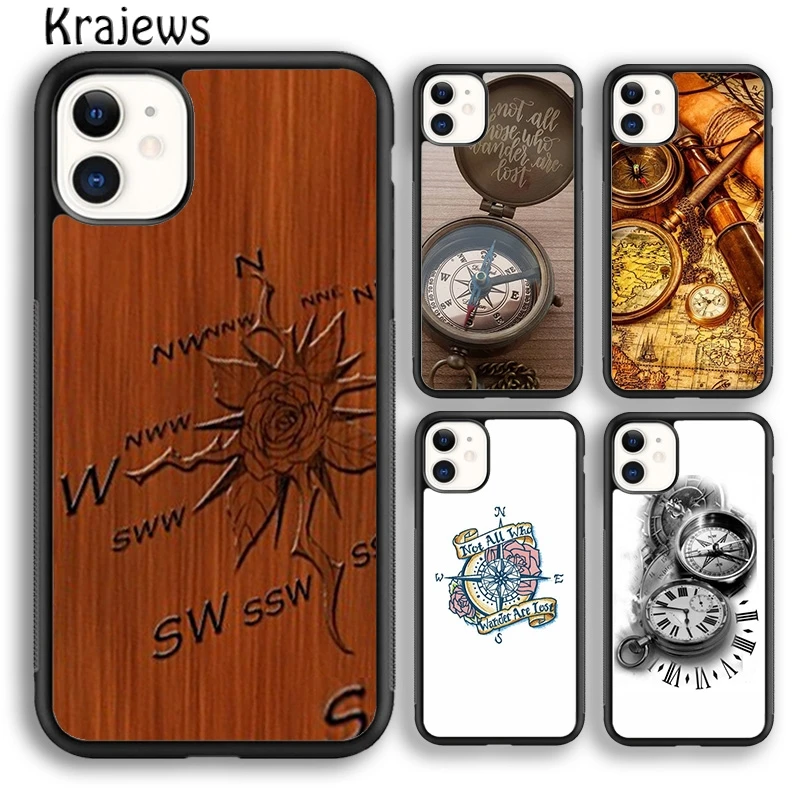 Krajews Compass Wanderlust Vintage Map Phone Case For iPhone 16 15 SE2020 14 6 7 8 plus 11 12 13 pro max coque Shell Fundas