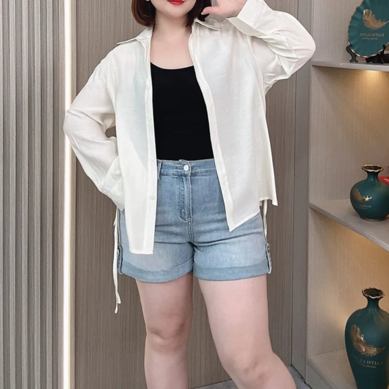 Summer Thin Sun-Protective Shirt Women 2024 New Plus Size Design Back Slit long-sleeved Blouses