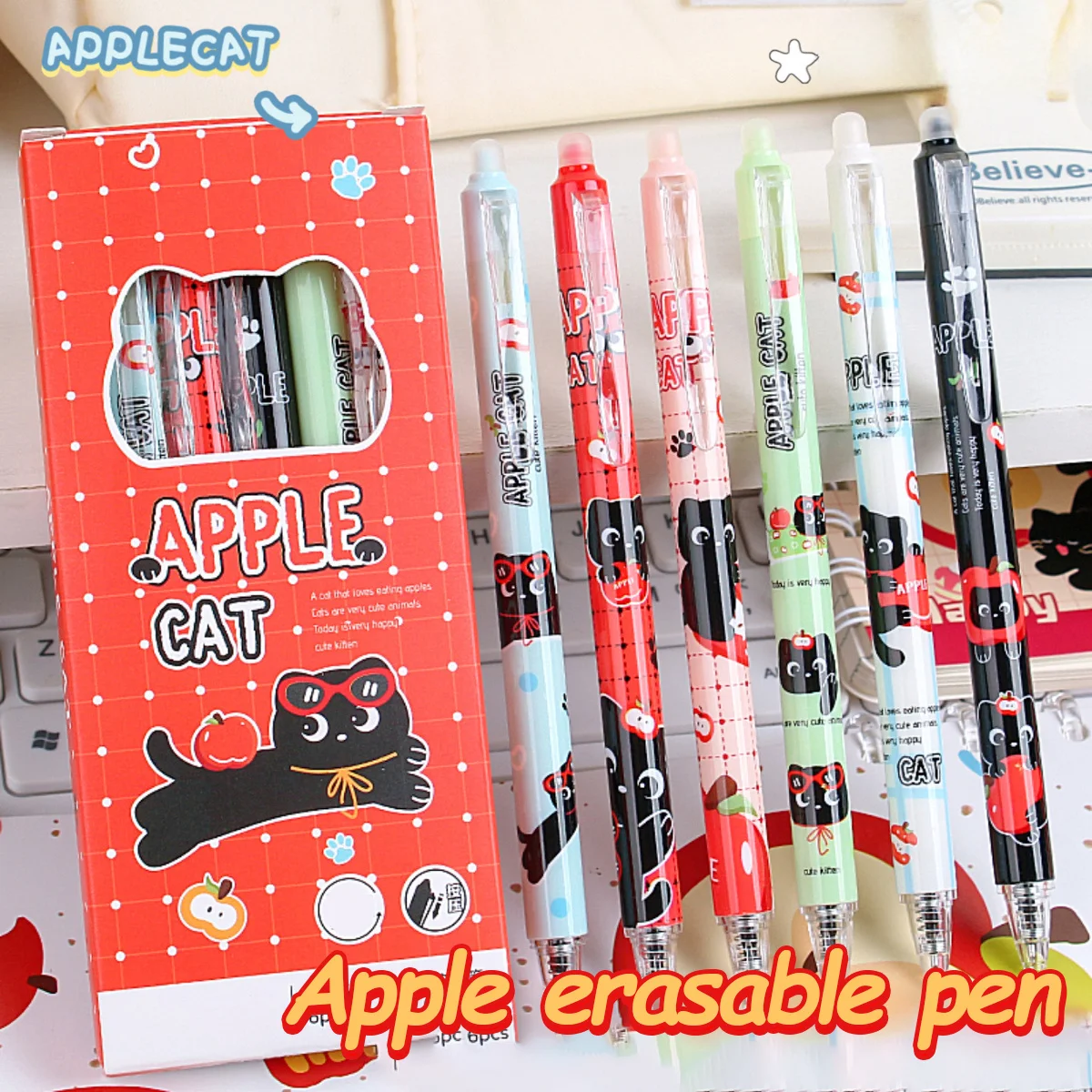 6 Erasable 0.5mm Quick-Drying Ballpoint Pens, Suitable for Journaling, Diaries, Marking, School Supplies, Holiday Party Gifts.