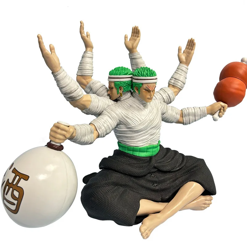 26cm Anime One Piece Figurine Gk Roronoa Zoro Action Figures Bandages Three Heads Six Arms Zoro Pvc Model Chirdren Toys Gift