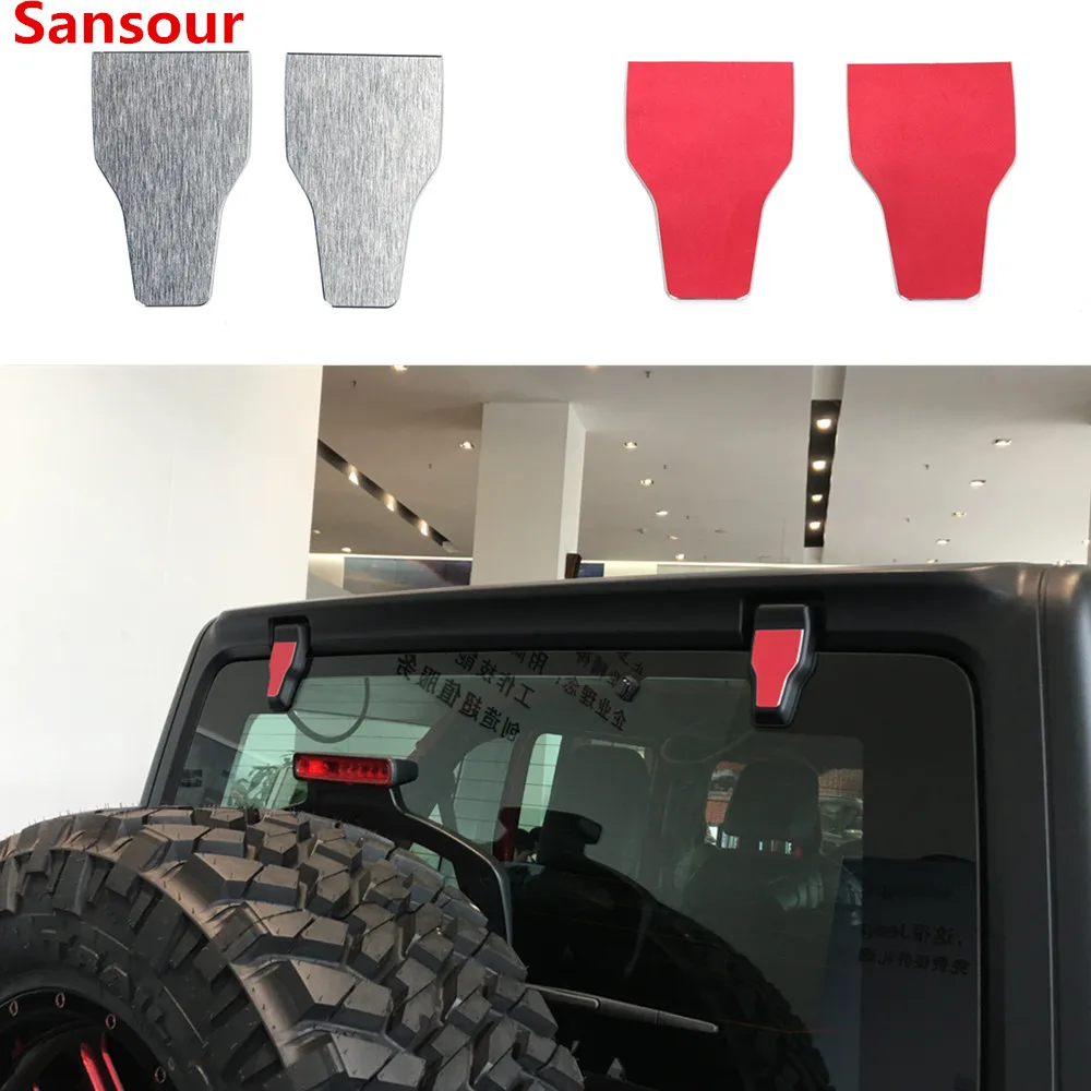 

Автомобильная наклейка Sansour для Jeep Wrangler JL 2018, алюминиевый сплав, задняя дверь, стеклянный шарнир, крышка, украшение, внешняя наклейка