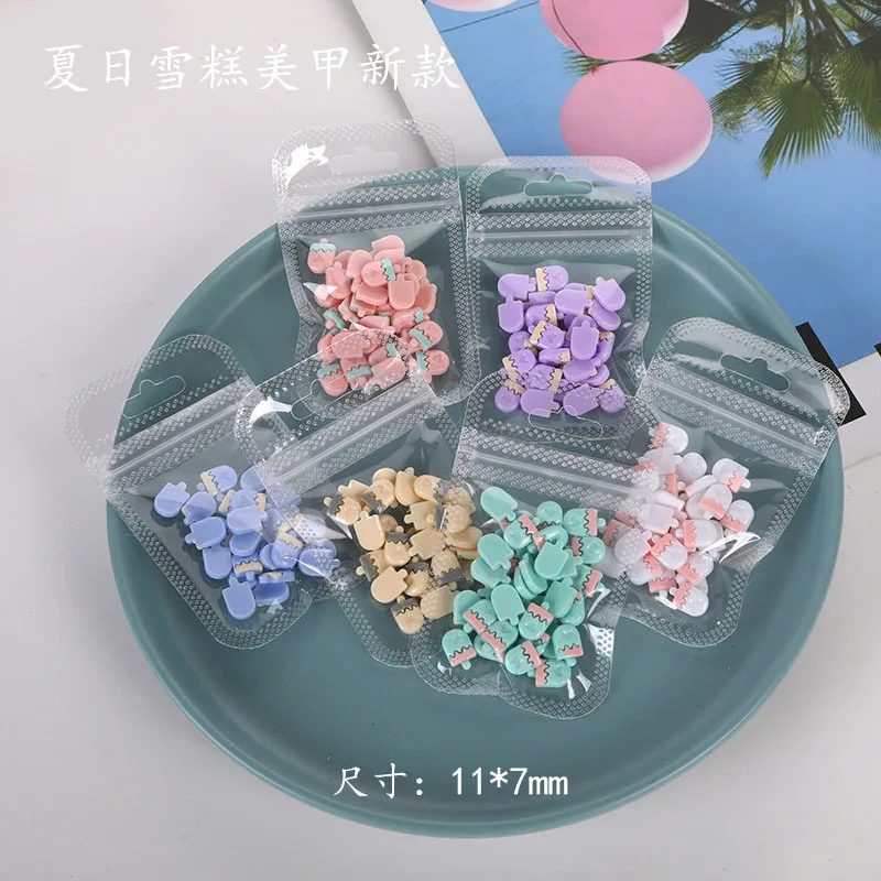 50Pcs Summer Nail Art Decoration 11x7mm Popsicle Shaped Nail Resin Gems Design Charms For Kawaii Nail Art 3D Supplies