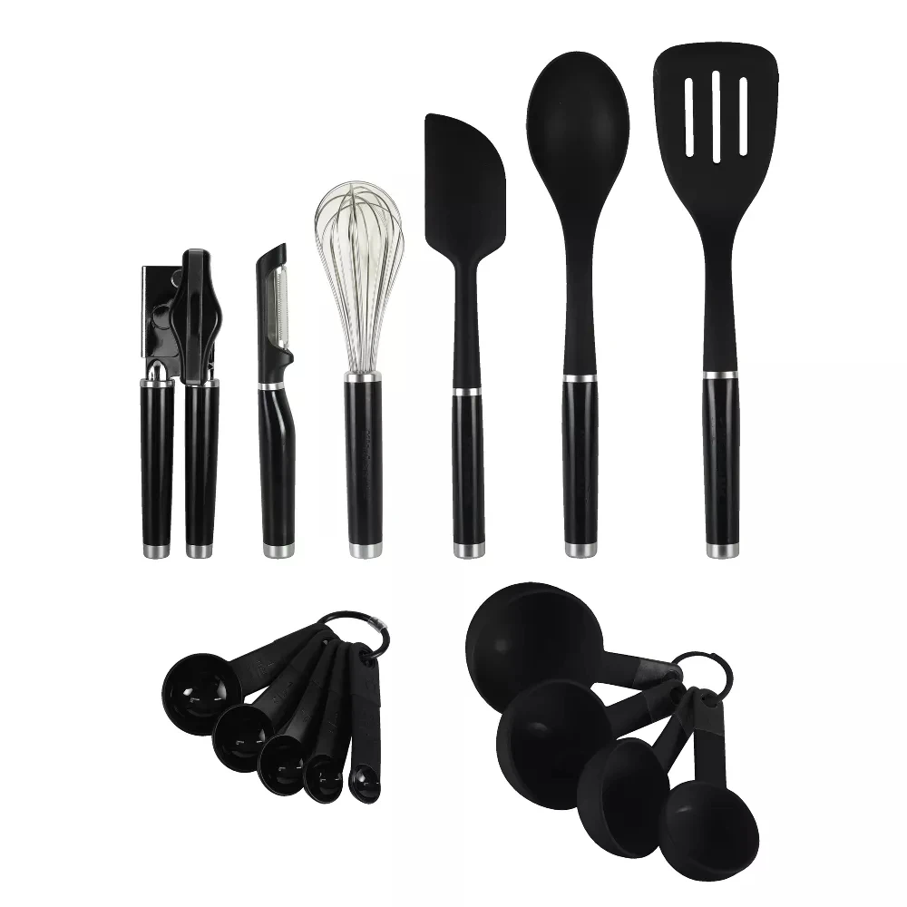 

Stainless Steel & Plastic Kitchen Utensil Set,15pcs Black Cooking Utensils Kitchen Tool Gadget Set for Home,Starter Kit for Chef