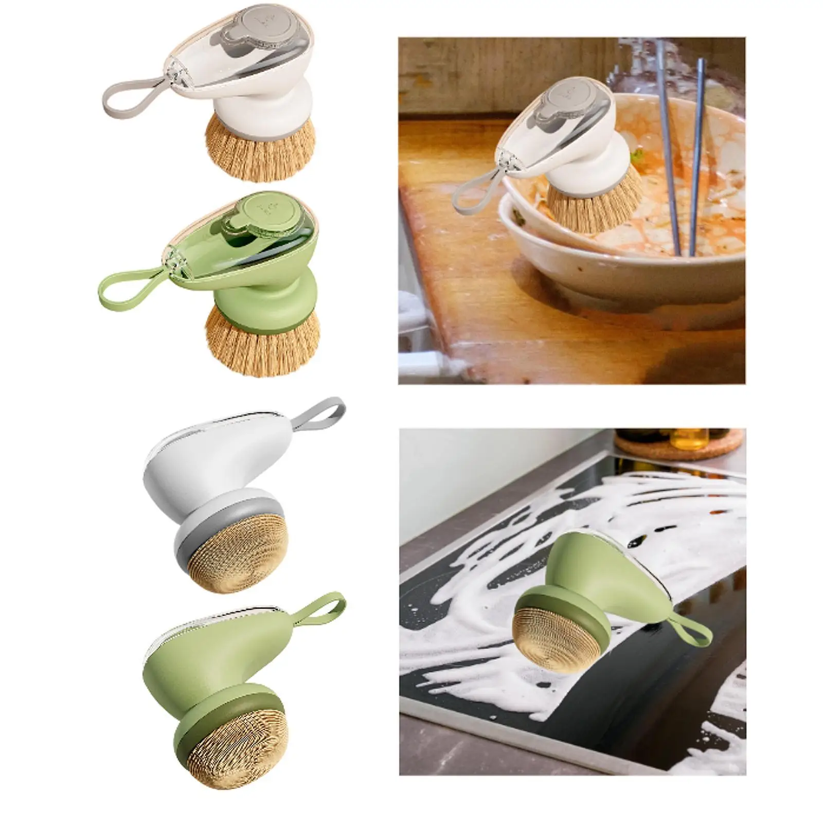 

Dish Cleaning Brush with Integrated Soap Dispenser for Kitchen Use