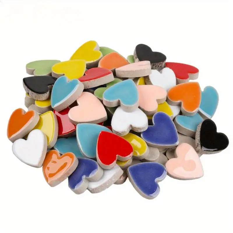 Heart Shaped Ceramic Mosaic Tiles Set DIY Craft Kit for Door Frames Wall Art Staircase Garden Decor