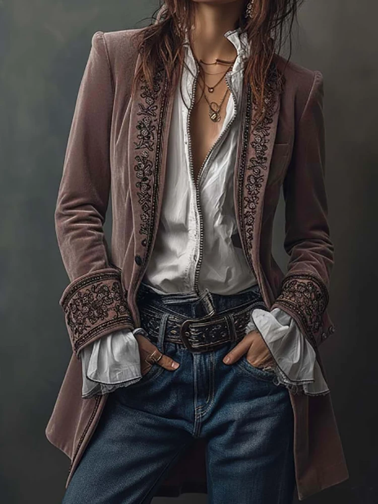 Women Spring Autumn Holiday Jackets Female Streetwear Simple Casual Long Sleeve Coat Patchwork V Neck Vintage Cardigan Outwear