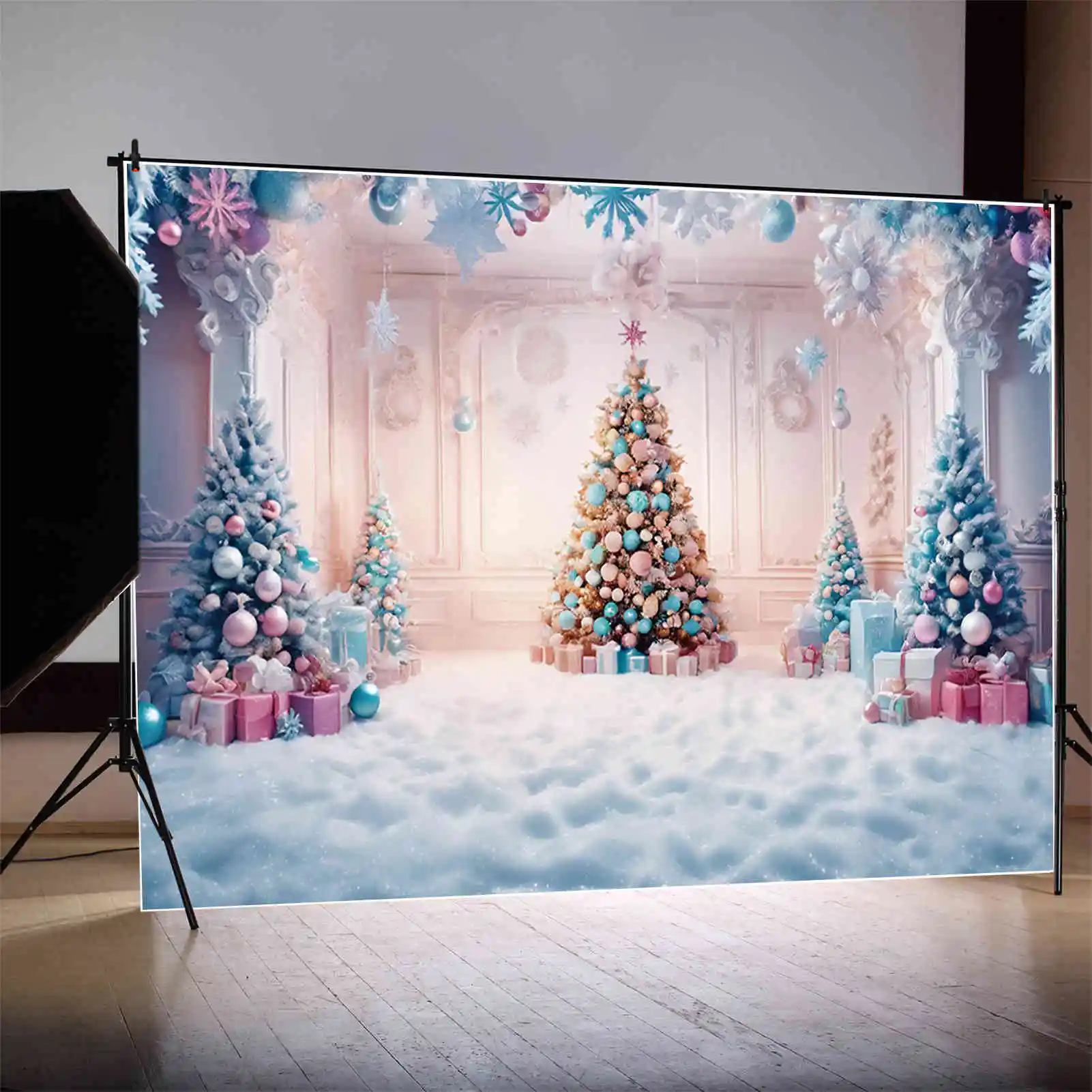 MOON.QG-Fondo de árbol de Navidad de invierno para niños, copo de nieve congelado, chimenea, fondo interior, decoración de fiesta, accesorios de fotografía