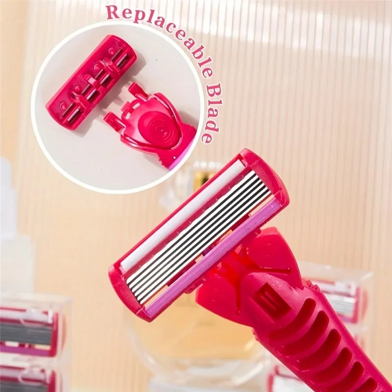 【ESSENTIALS 】Stainless Steel 6-Layer Women Manual Razor 1 Handle+ 18 Blades Hair Removal Shaving Replacement Shaver Head