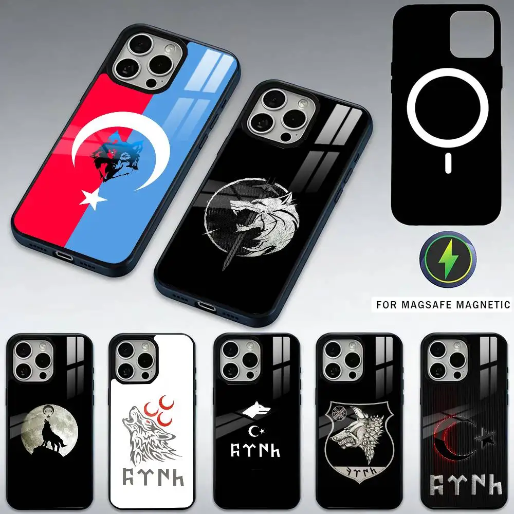 

Turk W-Wolf Turkey Flag Phone Case For iPhone17,16,15,14,13,12,11 Plus,Pro Max Magnetic For Magsafe Wireless Charging