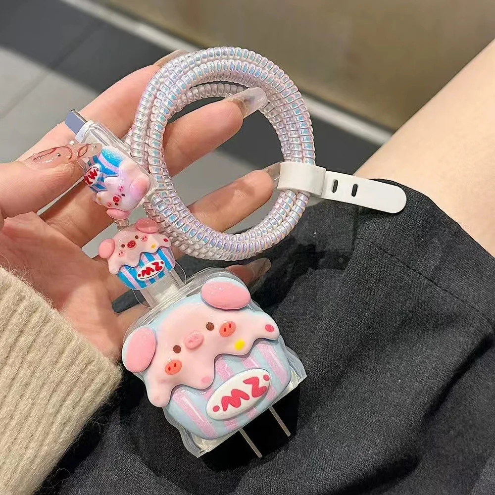 Cartoon Silicone Charger Protector Case 18W 20W US Winder Cover for iPhone 17 16 15 14 13 12 11 Pro Max Power Adapter Organizer