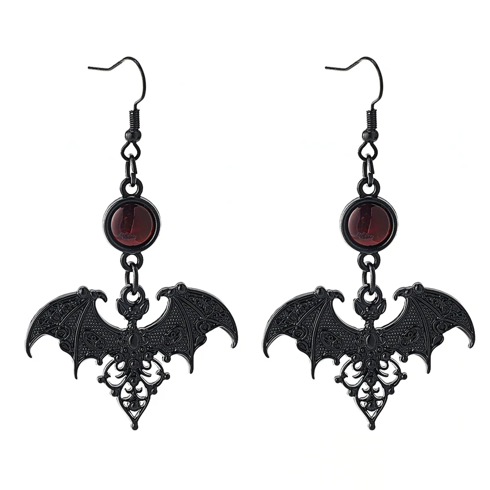 Gothic Renaissance Period Dark Bat Earrings for Women Men Deep Red Glass Crystal Dangle Earrings Halloween Gifts