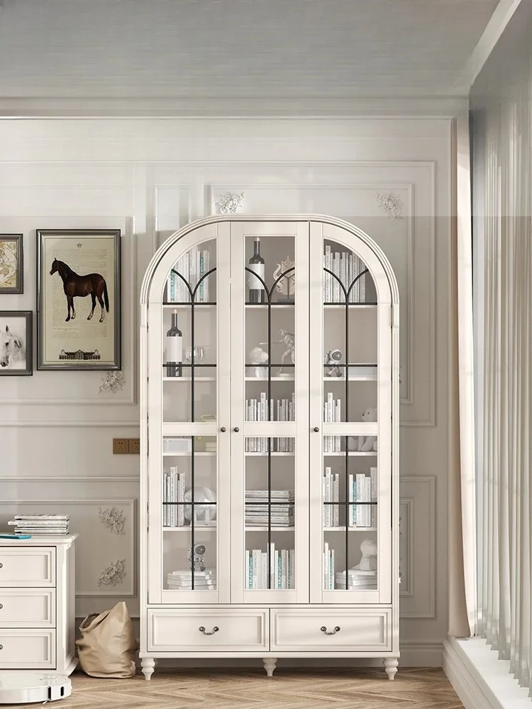

N Solid Wood American Cream Style Light Luxury Display Wine Cabinet Living Room Dustproof Hand Office Storage Cabinet