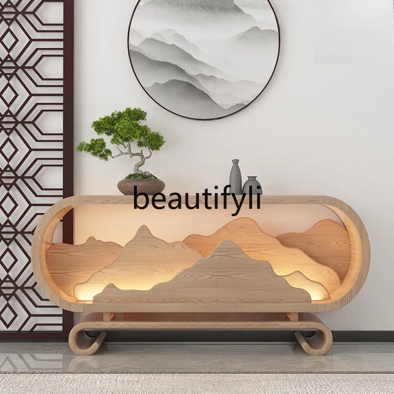 

Solid wood table Modern simple entrancetable Zen cabinet against the wall