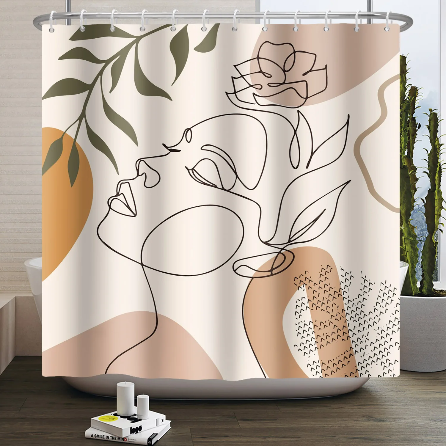 Mid Century Abstract Nordic Shower Curtain Boho Lady Images Modern Minimalist Waterproof Fabric Bathroom Curtain for Home Shower