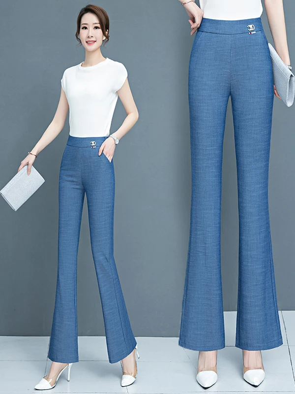 

High Waist Wide Leg Jeans Bell Bottoms Nine Points Thin Model for Ladies Summer New Style Denim Pants Straight Cut