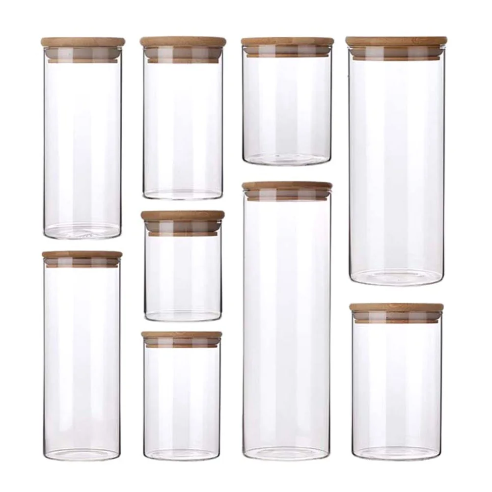 

1800ml Glass Storage Jar Round Transparent Airtight Seal Container Bamboo Lid for Coffee Tea Spice Candy Glass Jar