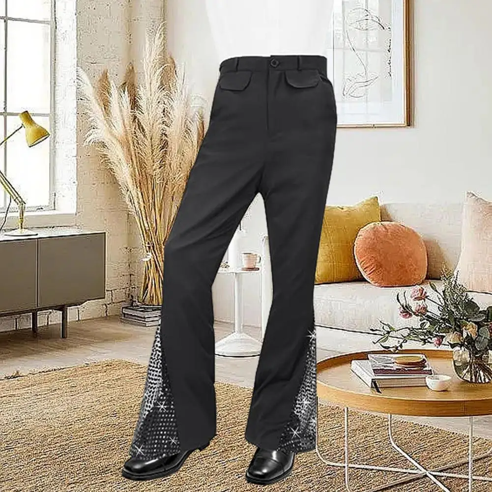 Flared Trousers Men Bell-bottom Pants Retro Disco Flared Hem Sequin Pants for Men 60s 70s Vintage Costume for Halloween Carnival