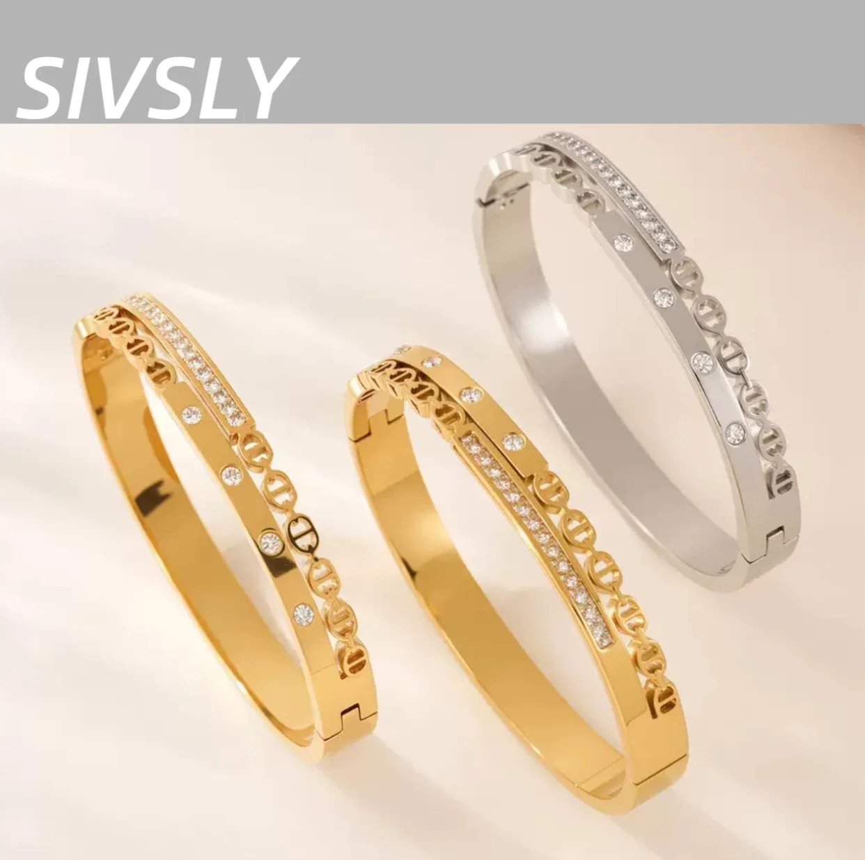 

Stainless steel luxury double-layer return square zirconia buckle bracelet, high-end feeling, personalized, versatile jewelry