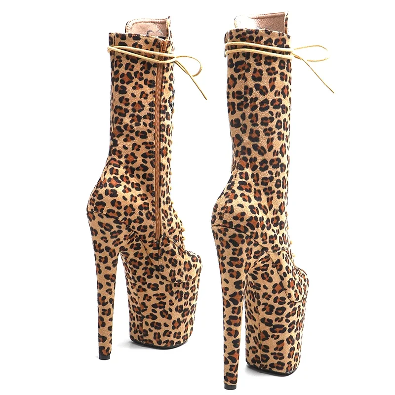 Leecabe Suede Leopard 20CM/8inches Pole dancing shoes High Heel platform Boots closed toe Pole Dance booties