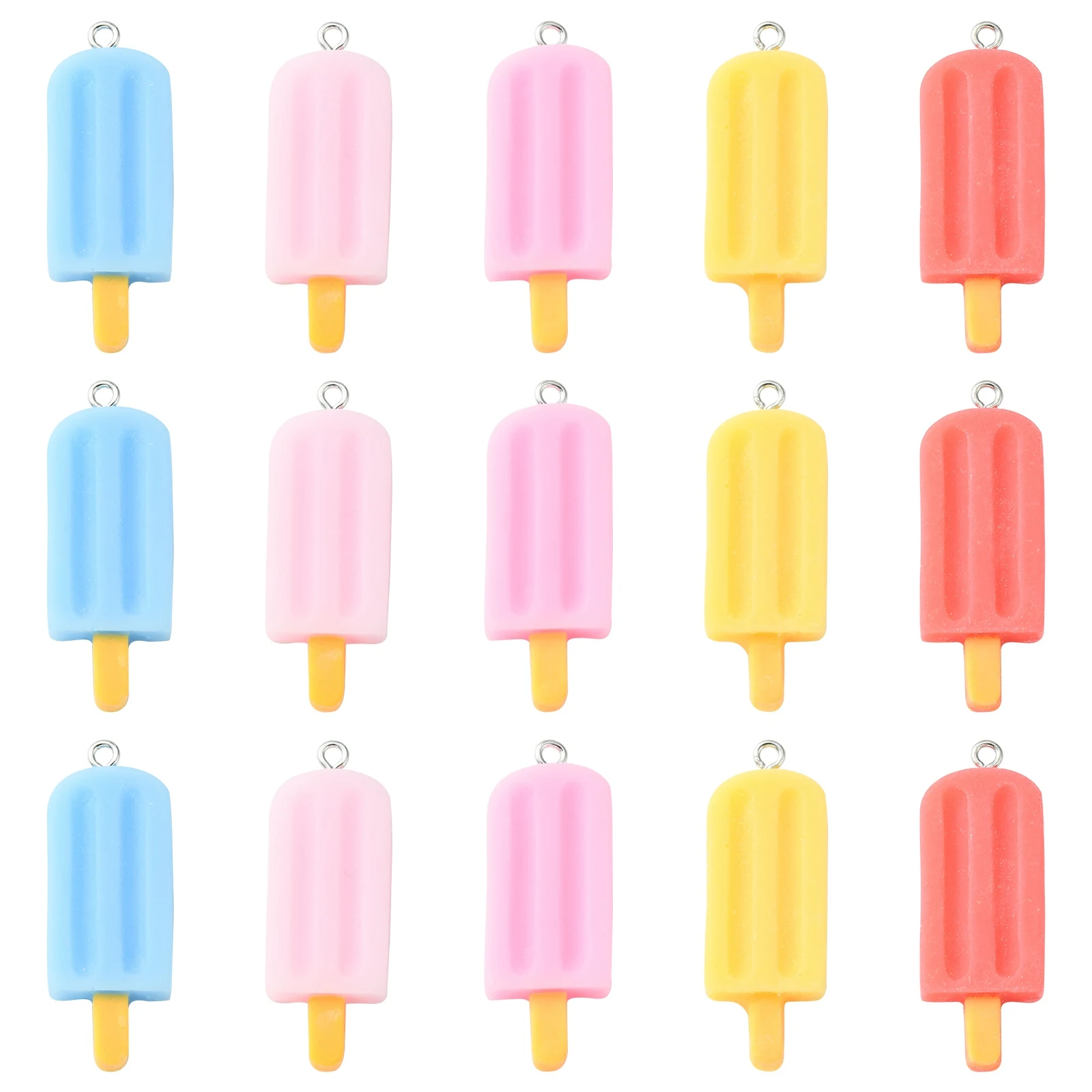 40Pcs 5 Colors Ice Lolly Flatback Charms Imitation Food Snack Pendants Cute Ice Cream Charms for Jewelry Making Accessories