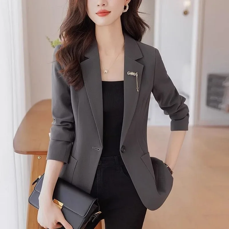 Fashionable Blazer Women Spring Autumn New Versatile Waist-hugging Slim Fit Suit Top