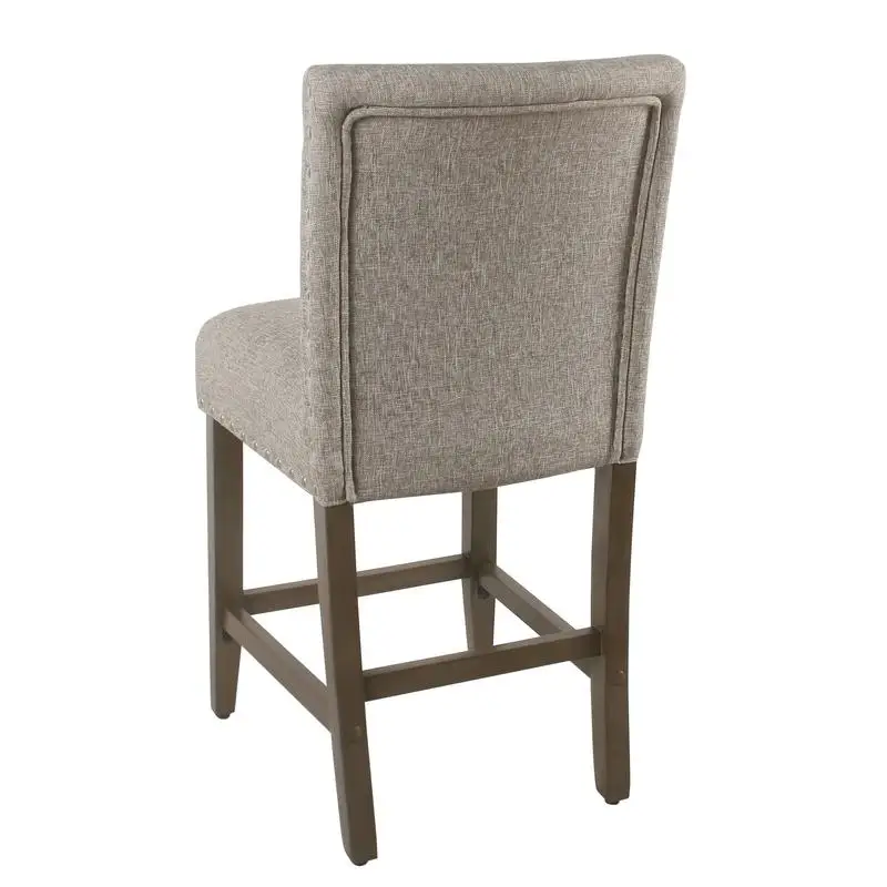 

Gray Brown Fabric Upholstered Wooden Counter Stool with Nailhead Trims