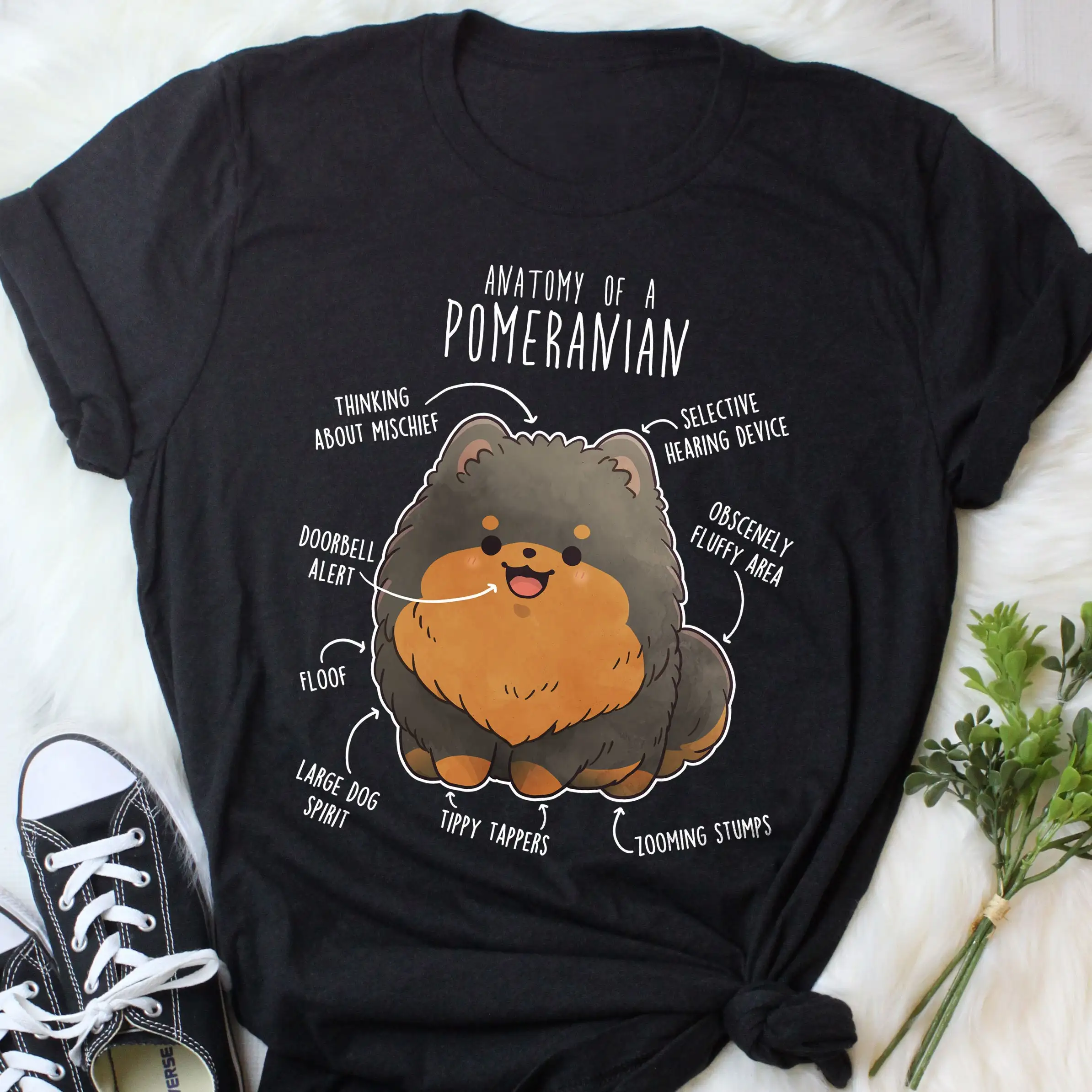 Black And Tan Pomeranian T Shirt Funny Dog Lover Cute Pom Pet Mom Dad