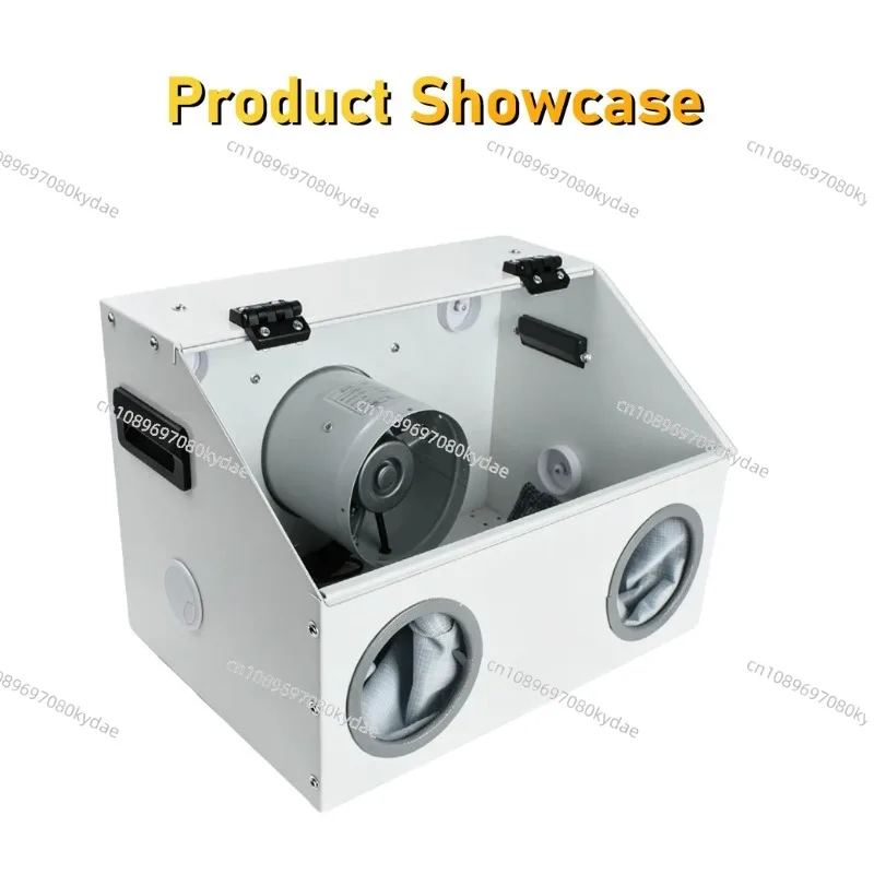 220V Dust Extraction Box with LED Light Metal Extractor Acrylic Dust Cover for Crafts Polishing Nail Art (Dual Hand Ports)