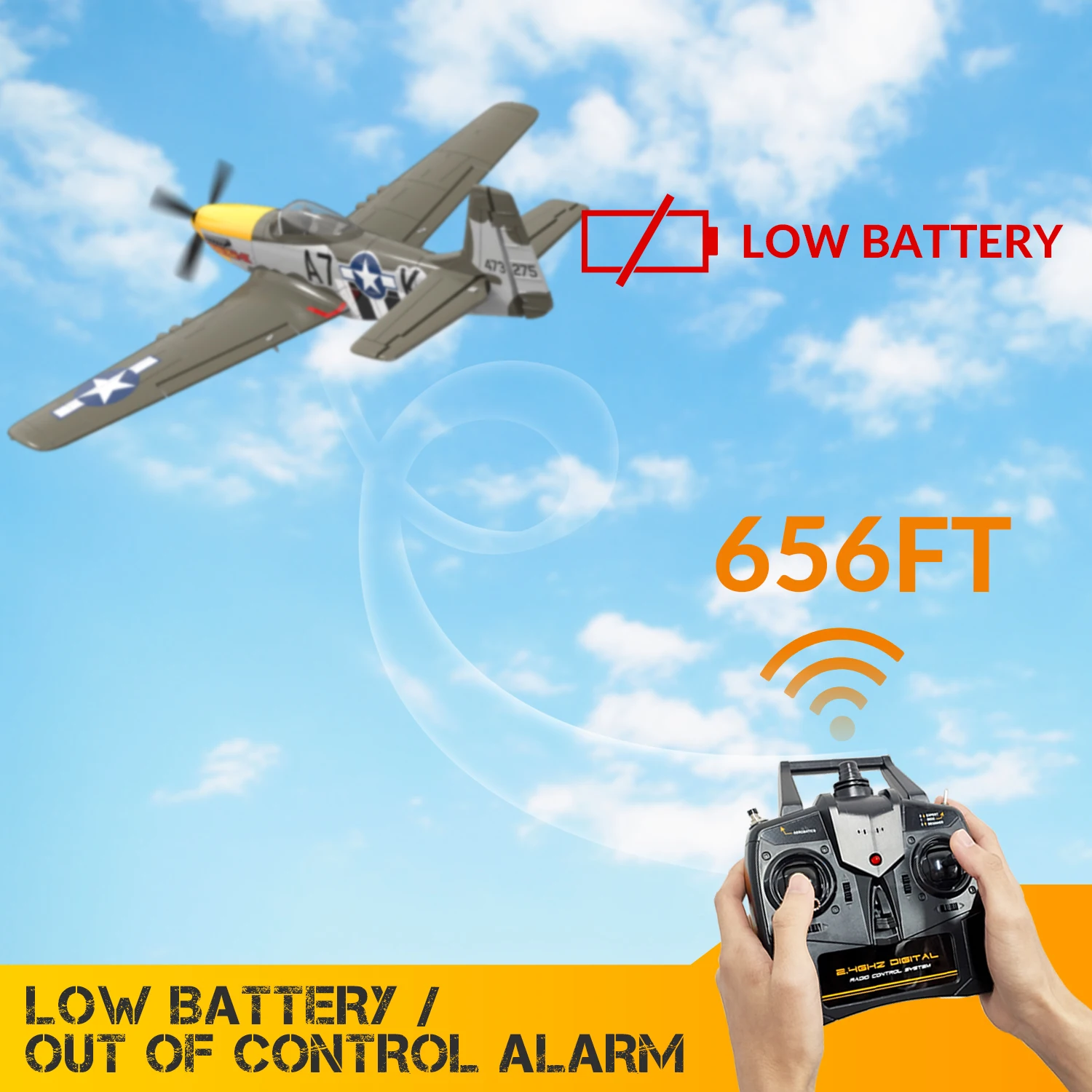 New Volantex 500mm P51 Mustang RC Plane 2.4G 4CH RC Fighter One Key Aerobatic RTF Aircraft Glider With Brushless Motor