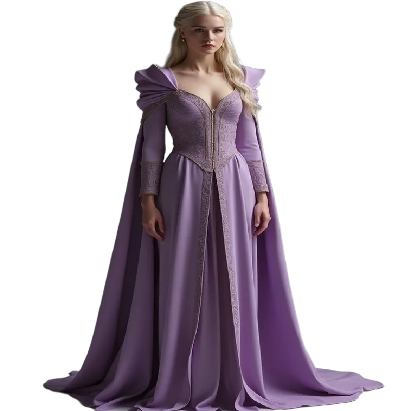 

Elf Fantasy Costume Elvish Prom Dress 2025 Lilac Long Sleeve Lace Medieval Evening Dress Sorceress Renaissance Party Customized